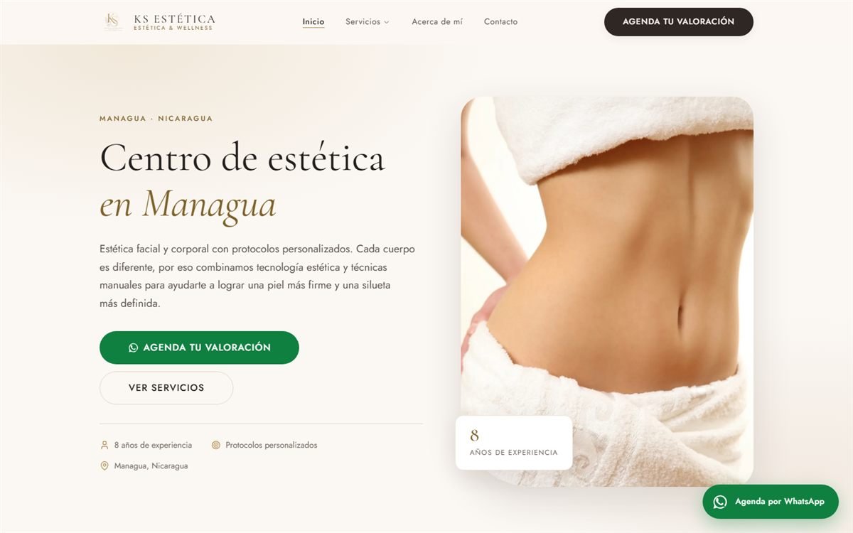 Página web de Estética KS, centro de estética facial y corporal en Managua
